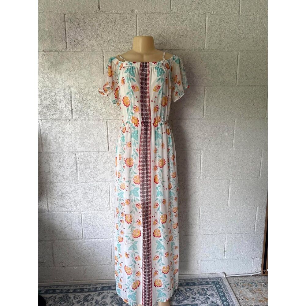 AUW Women’s Floral Boho Off Shoulder Maxi Dress Size Small